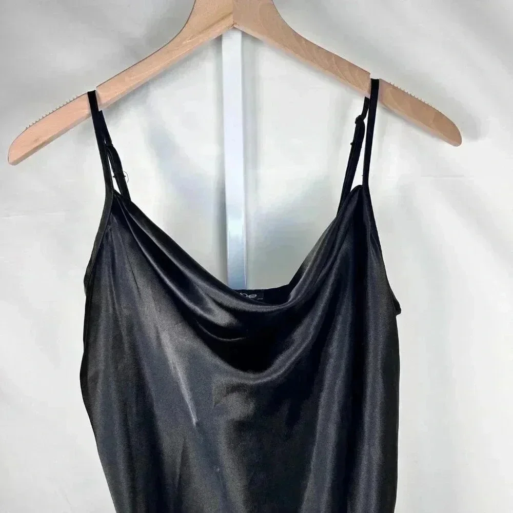 Vintage Bebe Slip Dress Size Medium Black Satin Smooth Date City